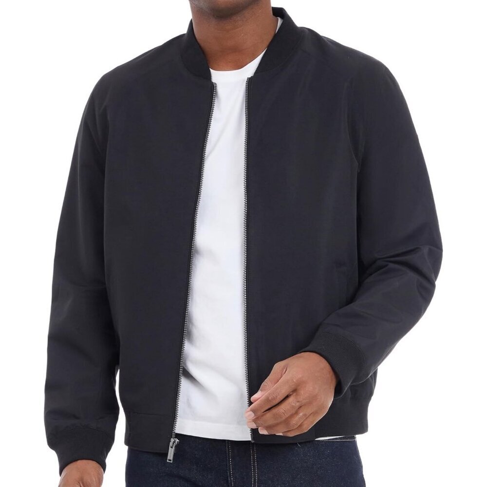 Men's Black Lightweight Casual Bomber Jacket Coat Classic Style Winter Warm